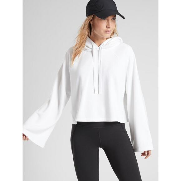 Athleta Steady State Cropped Sweatshirt Flare Sleeve Hoodie‎ Small White Modal - Picture 1 of 6